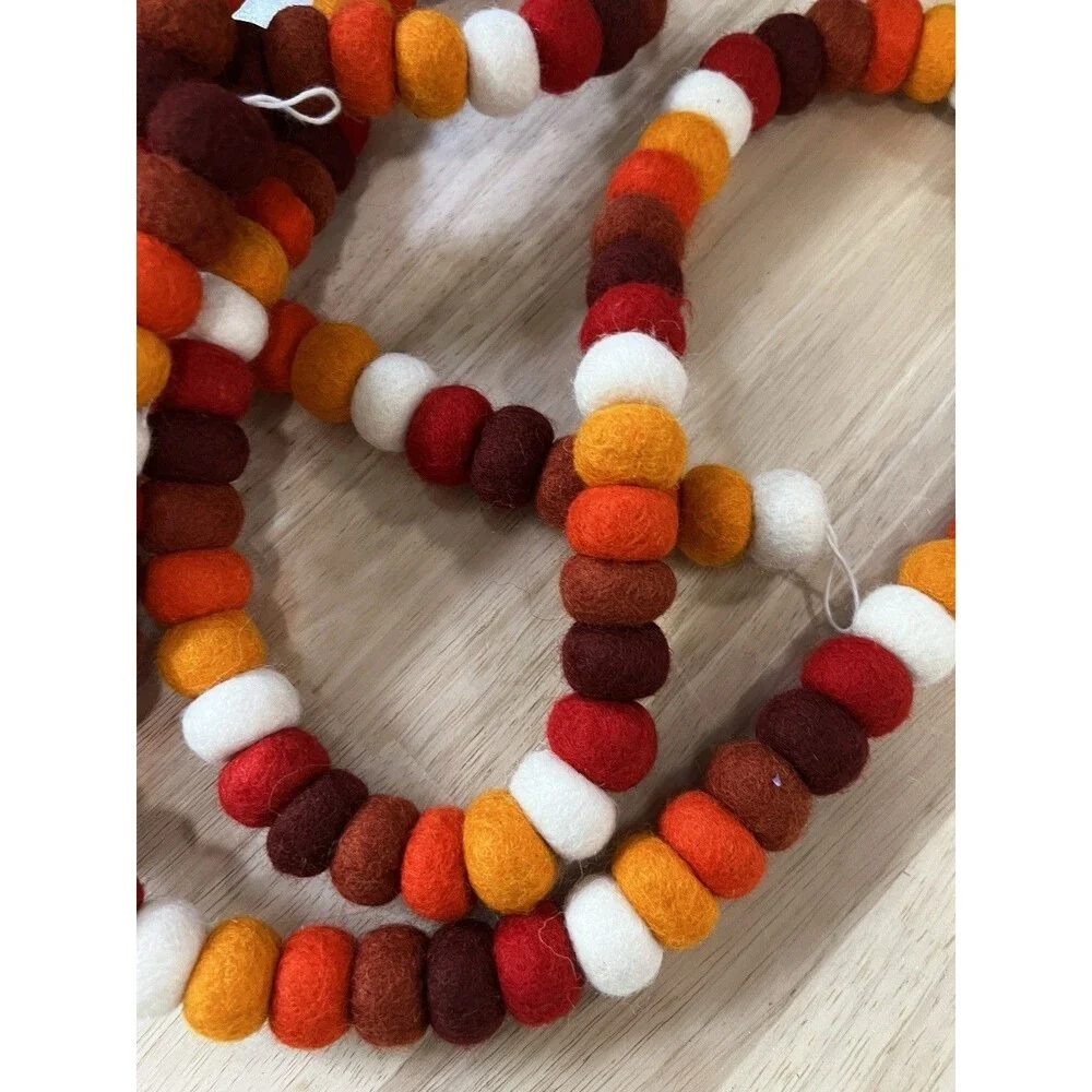 Trader Joes Handcrafted Felted Wool Garland Fall 9FT Orange Halloween Decor fall